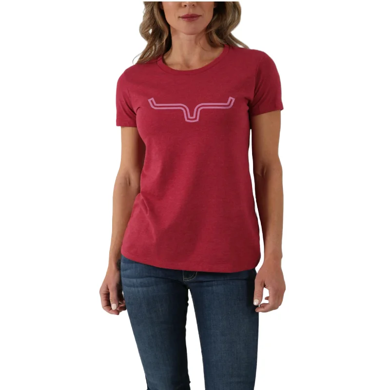 Kimes Ranch® Ladies Outlier Logo Cardinal Red T-Shirt OL-CARD-- Rayon Velvet Corduroy
