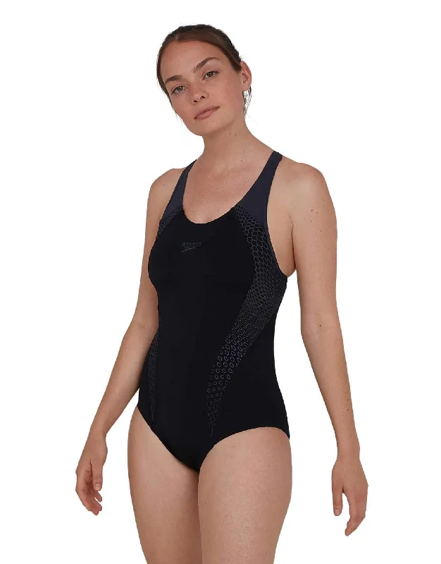 Speedo Hexagonal Laneback Swimsuit - Black Stylish Cover-Up Set