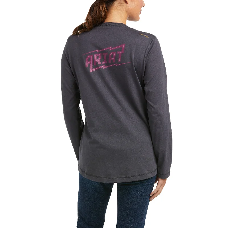 Ariat Women's Rebar Workman High Voltage Grey T-Shirt 10037707-- Terry Blend Velvet Blend Canvas Blend Ariat Women's Rebar Workman High Voltage Grey T-Shirt 10037707-- Terry Blend Velvet Blend Canvas Blend