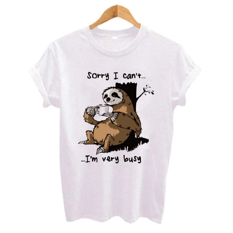 Cartoon Sloth Print Womens Tshirt-- Denim Fabric Leather Fabric Suede Fabric