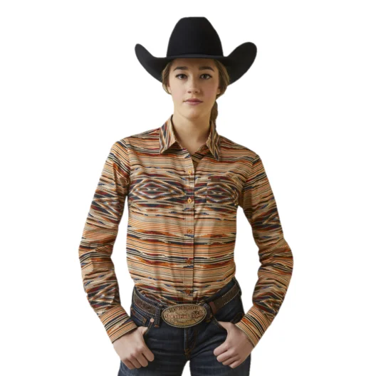 Ariat Ladies Wrinkle Free Kirby Sunset Saltillo Stretch Shirt 10046704-- Lace Blend Ribbed Blend Corduroy Blend Ariat Ladies Wrinkle Free Kirby Sunset Saltillo Stretch Shirt 10046704-- Lace Blend Ribbed Blend Corduroy Blend