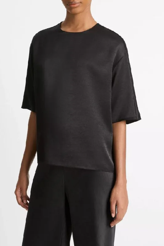 VINCE Fluid Satin T-Shirt-- Jersey Fabric Tulle Fabric Batik Fabric