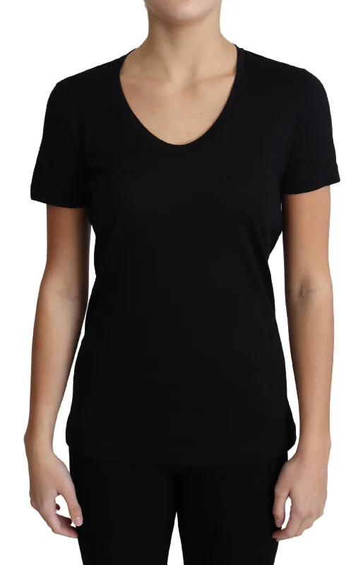 Dolce & Gabbana Elegant Black Wool Round Neck Women's T-Shirt-- Mesh Canvas Denim