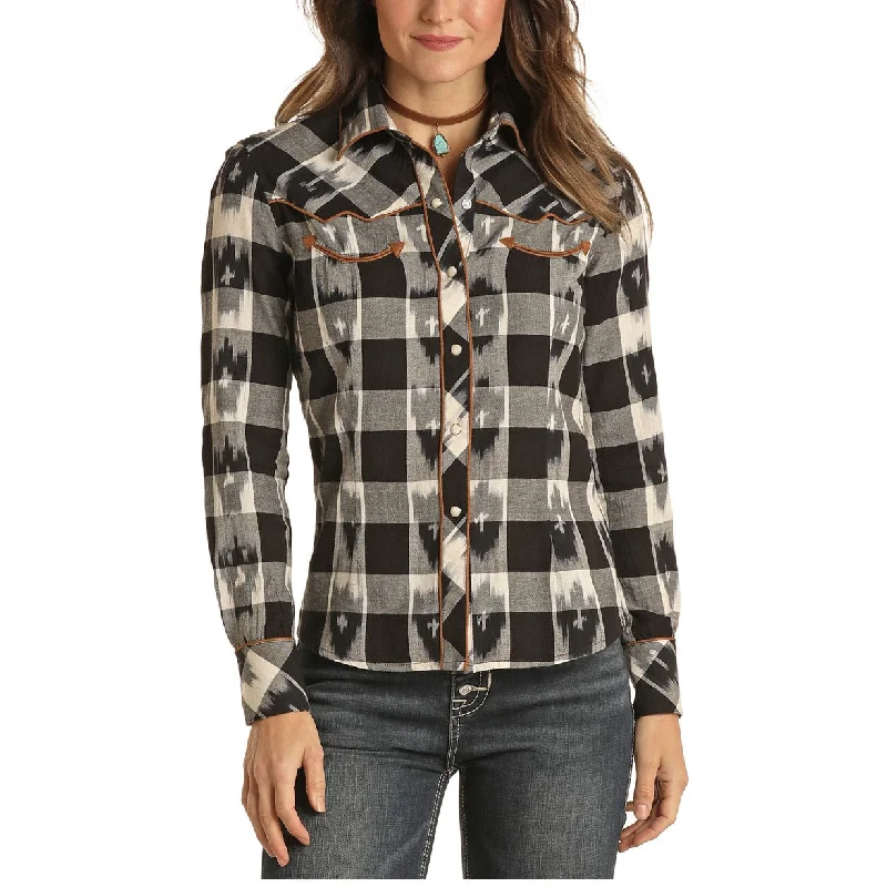 Panhandle Ladies White Label Buffalo Check Black Snap Shirt 22S1926-01-- Anti-Shrink Durable Soft