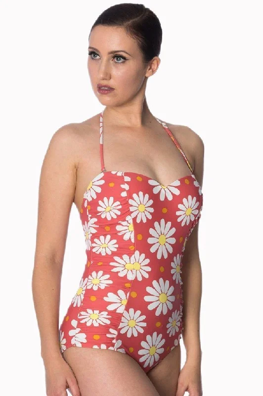 Crazy Daisy Halter Swimsuit Playful Pattern Swimsuit