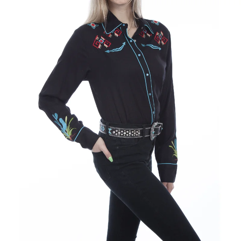 Scully Ladies Southwest Embroidery Black Western Snap Shirt PL-891-- Beaded Sequined Faux Fur Scully Ladies Southwest Embroidery Black Western Snap Shirt PL-891-- Beaded Sequined Faux Fur