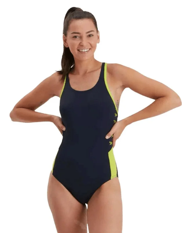 Speedo Boom Logo Splice Muscleback Swimsuit - Navy/Yellow High-Waisted Swim Bottoms