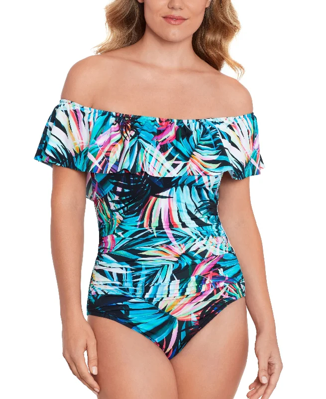 Women's Tummy Control Off the Shoulder Ruffled Swimsuit Sexy Swimwear Set