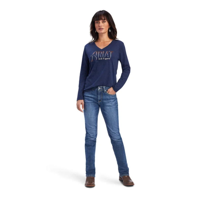 Ariat® Ladies R.E.A.L.™ Relaxed Navy Heather T-shirt 10041339-- Fleece Fabric Down Fabric Feather Fabric