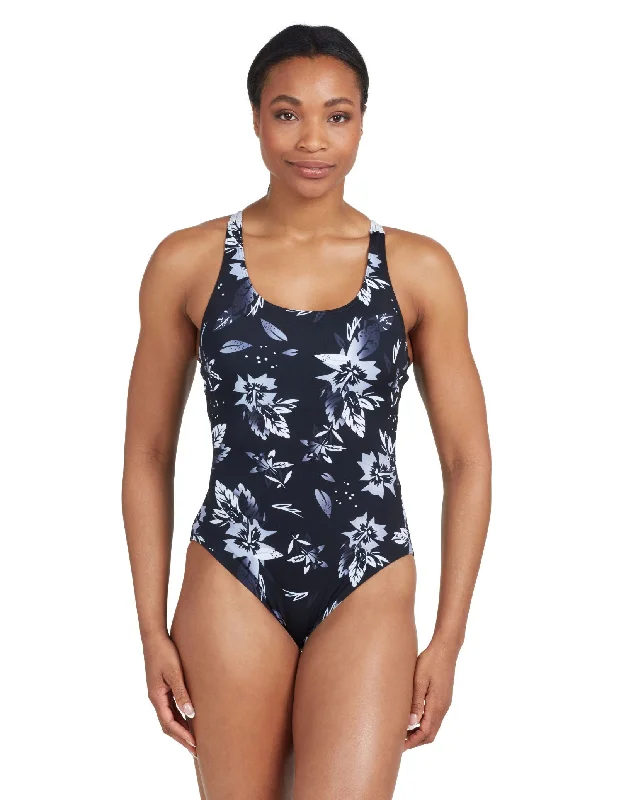 Zoggs Juliet Actionback Swimsuit - Black/White High-Waisted Swim Bottoms
