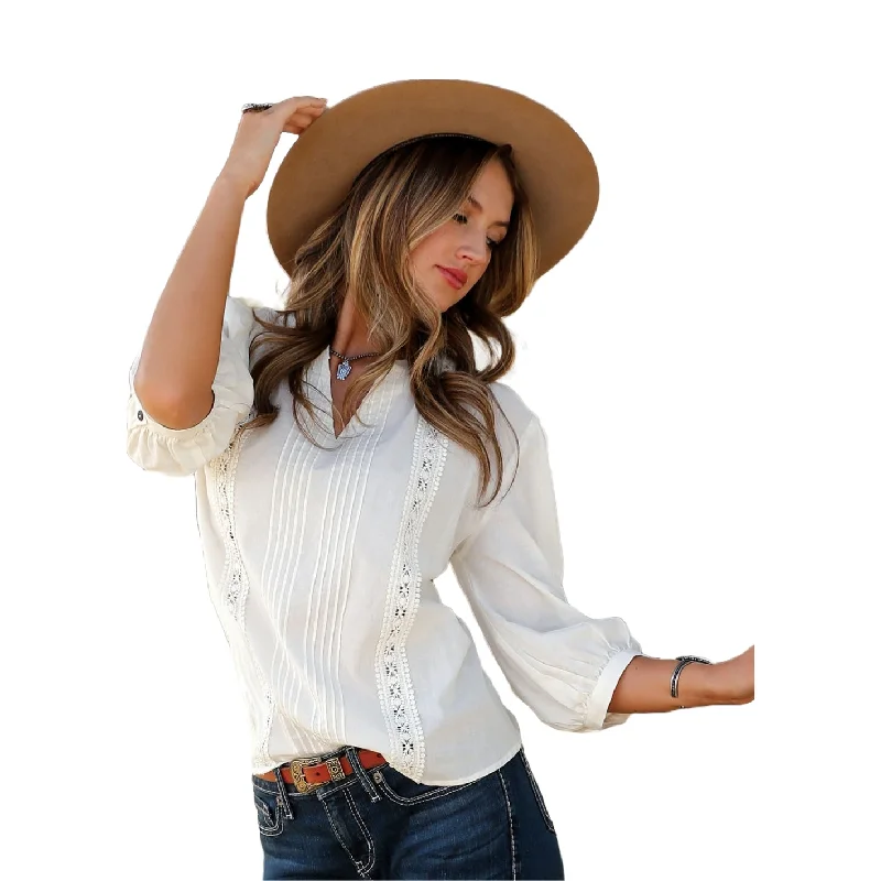 Cruel Denim Ladies 3/4 Sleeve Cream Voile Blouse Shirt CTW7386001-- Fashionable Trendy Casual Cruel Denim Ladies 3/4 Sleeve Cream Voile Blouse Shirt CTW7386001-- Fashionable Trendy Casual