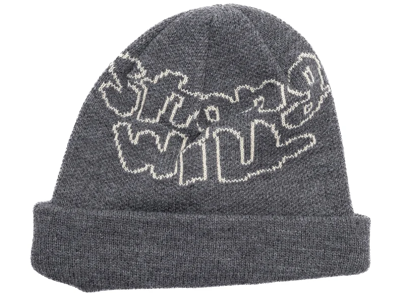 Comme des Garçon SHIRT Strong Will Jacquard Beanie in Grey-- Boxy Fit Fitted Loose