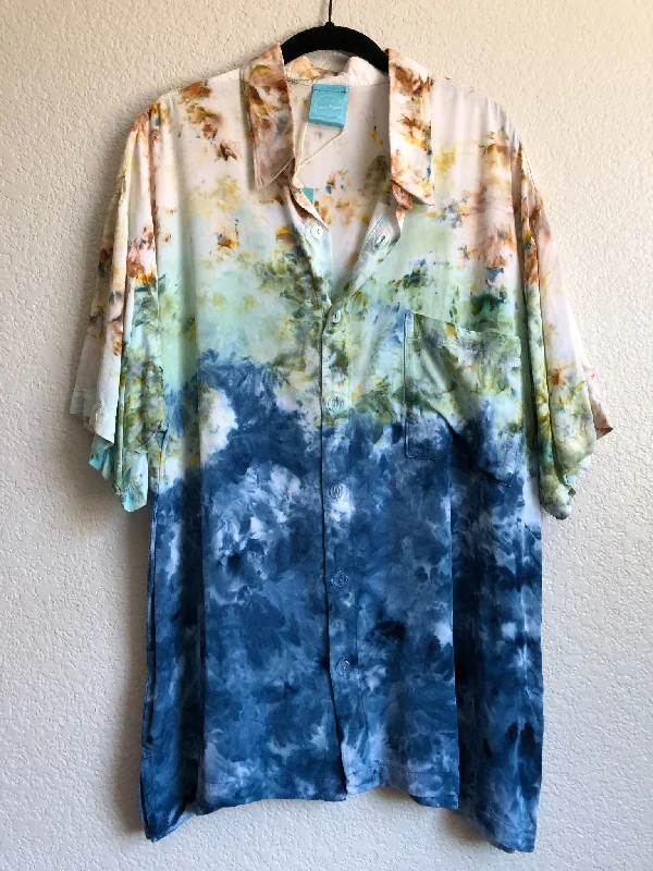 Dyed Button-Down Island Shirt-- Zippered Front Buttoned Front Snap Front