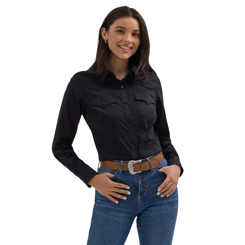 Wrangler Ladies Retro® Western Button Down Black Shirt 112358012-- Hooded Caped Shawl Collar