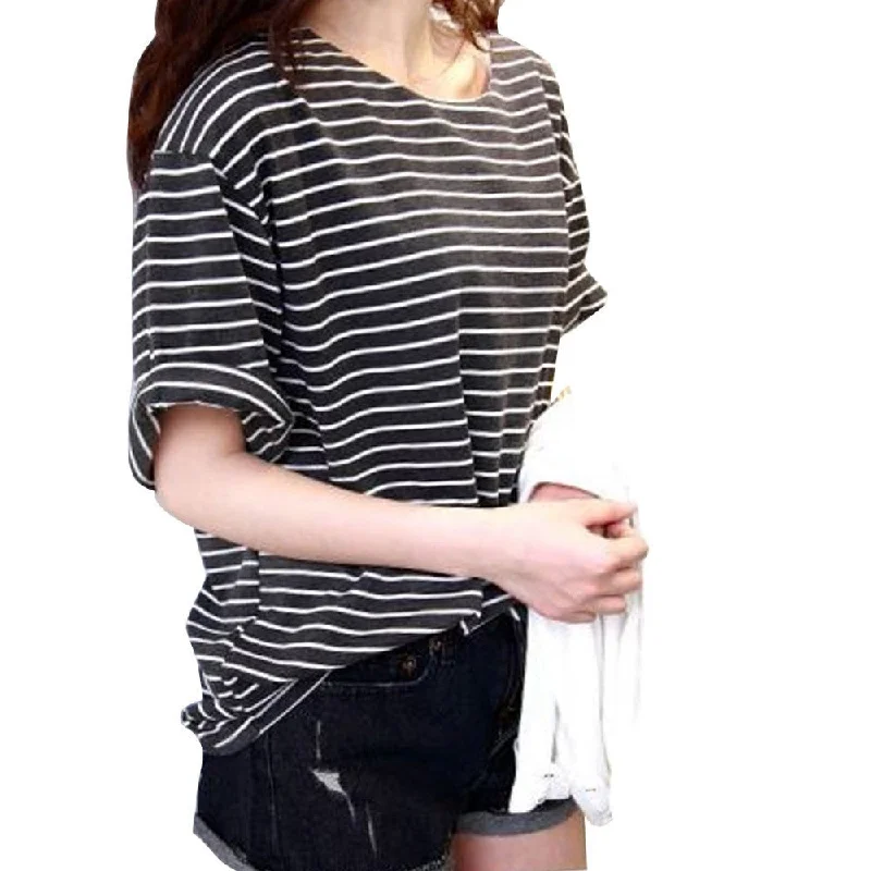 Summer T Shirt Women All-match Basic Tee Shirt Femme Female Top Young Girl Stripe Loose Half Sleeve HARAJUKU T-shirts-- Ribbed T-Shirt High Neck Heavyweight Summer T Shirt Women All-match Basic Tee Shirt Femme Female Top Young Girl Stripe Loose Half Sleeve HARAJUKU T-shirts-- Ribbed T-Shirt High Neck Heavyweight