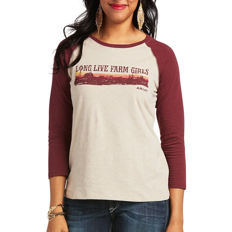 Ariat® Ladies R.E.A.L.™ Long Live Oatmeal Baseball T-Shirt 10039778-- Front Pockets Side Pockets Patch Pockets Ariat® Ladies R.E.A.L.™ Long Live Oatmeal Baseball T-Shirt 10039778-- Front Pockets Side Pockets Patch Pockets