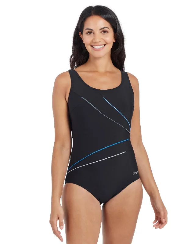 Zoggs Macmasters Scoopback Swimsuit - Black/Blue/Grey Sexy Swimwear Set