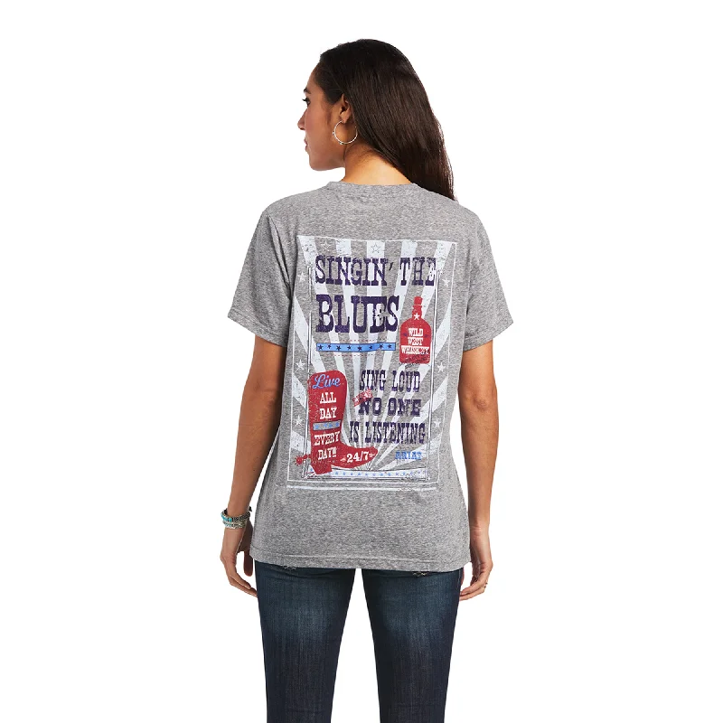 Ariat® Ladies Singing The Blues Charcoal Grey T-Shirt 10040511 -- Basic T-Shirt Crew Neck Short Sleeve