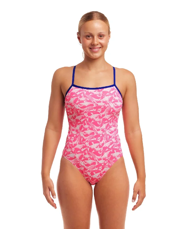 Funkita Beached Bae Single Strap Swimsuit - Pink/Blue Tropical Print Bikini