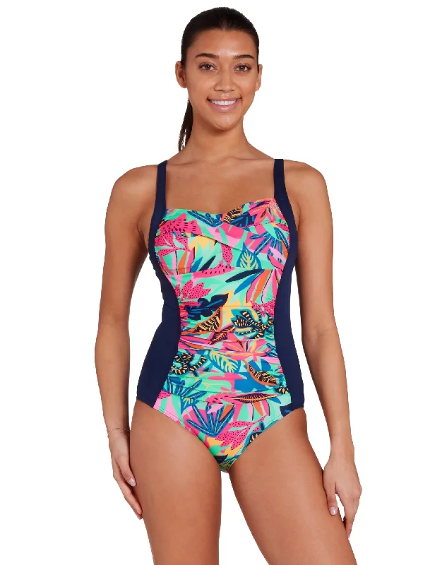 Zoggs Kuringai Ruched Front Adjustable Swimsuit - Navy/Multi Floral Print Swimsuit