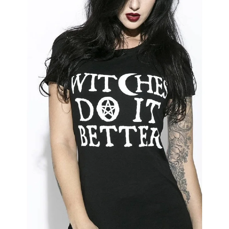 Ladies Assorted Witches Printed T-Shirts-- Hooded Caped Shawl Collar