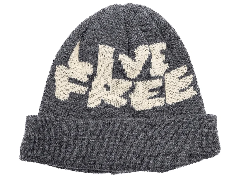 Comme des Garçon SHIRT Live Free Jacquard Beanie in Grey-- Modern Contemporary Chic