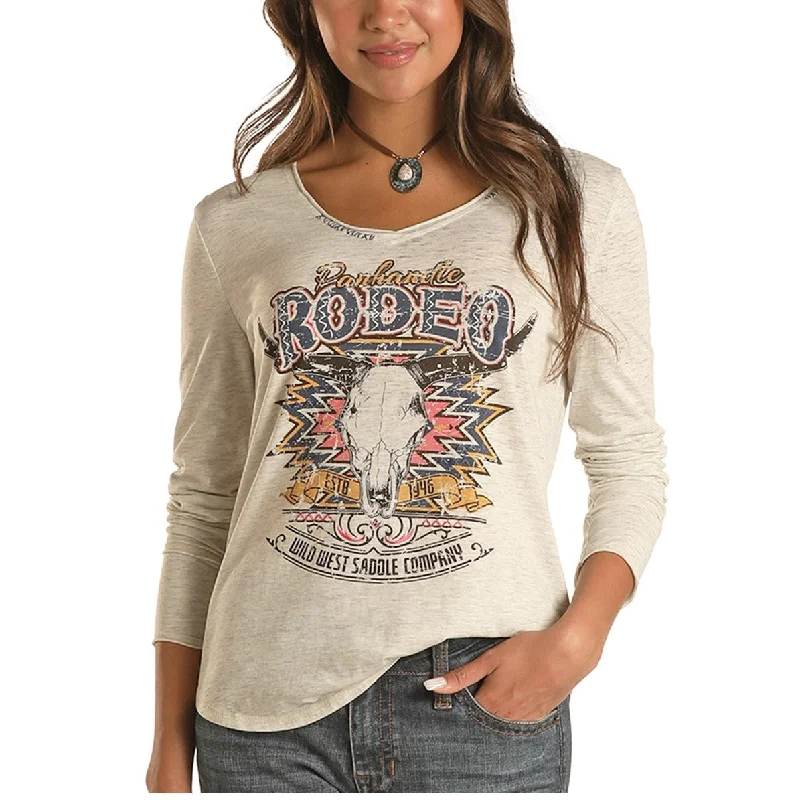 Panhandle White Label Ladies Bull Skull Rodeo Style LS T-Shirt L8T2063-- Mesh Canvas Denim Panhandle White Label Ladies Bull Skull Rodeo Style LS T-Shirt L8T2063-- Mesh Canvas Denim