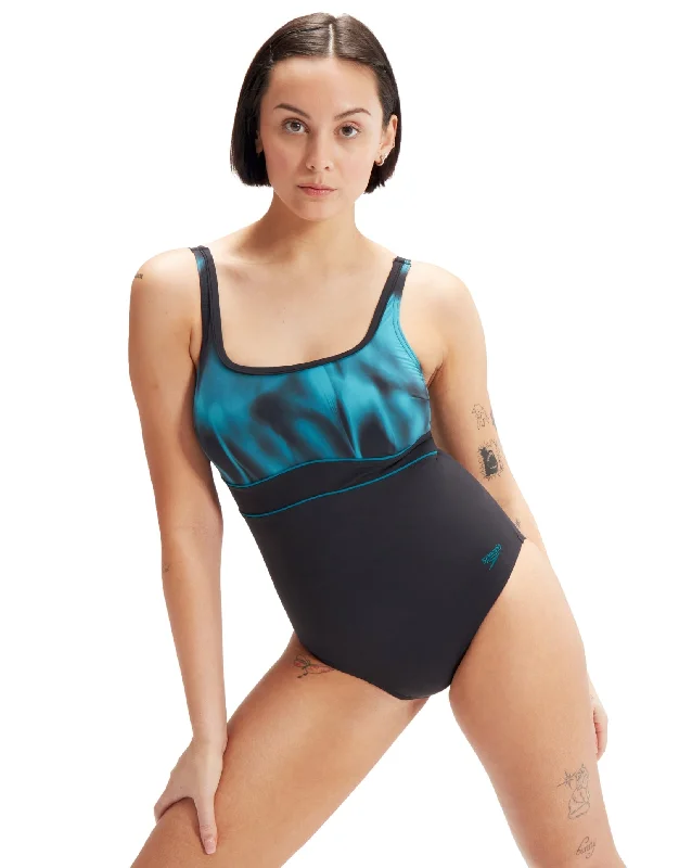 Speedo Scoopback Eclipse Swimsuit - Black/Green Push-Up Bikini Bottoms