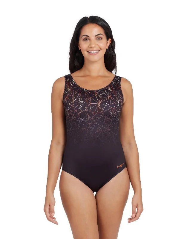 Zoggs Vintage Geo Scoopback Swimsuit - Black Swim Skirt Set