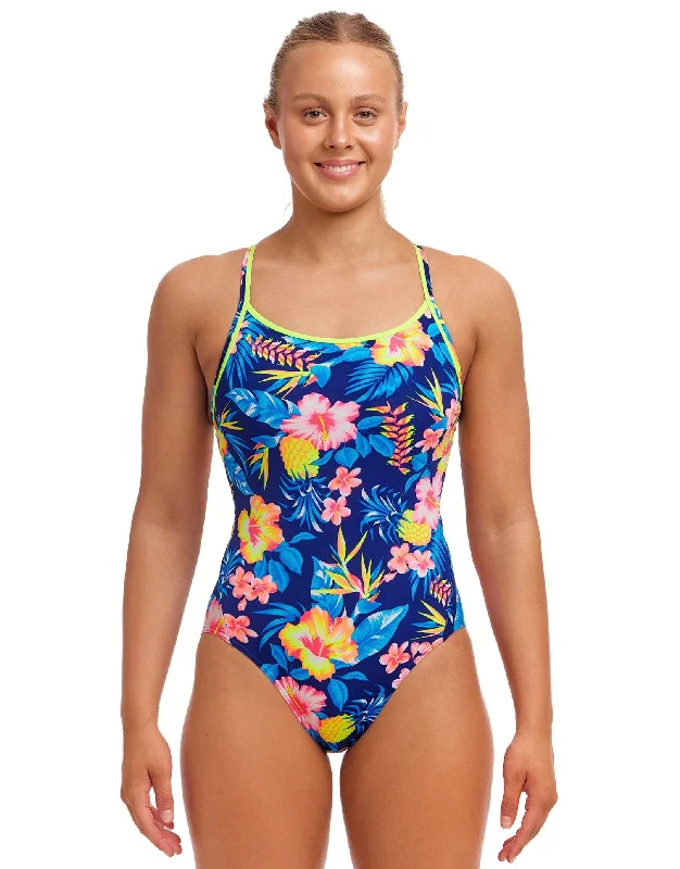 Funkita In Bloom Diamond Back Swimsuit - Blue Fun Pattern Swimsuit