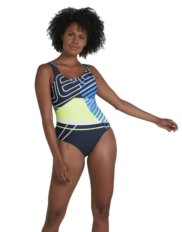 Speedo Core Placement U-Back Swimsuit - Navy / White Elegant Ruffle Swimsuit
