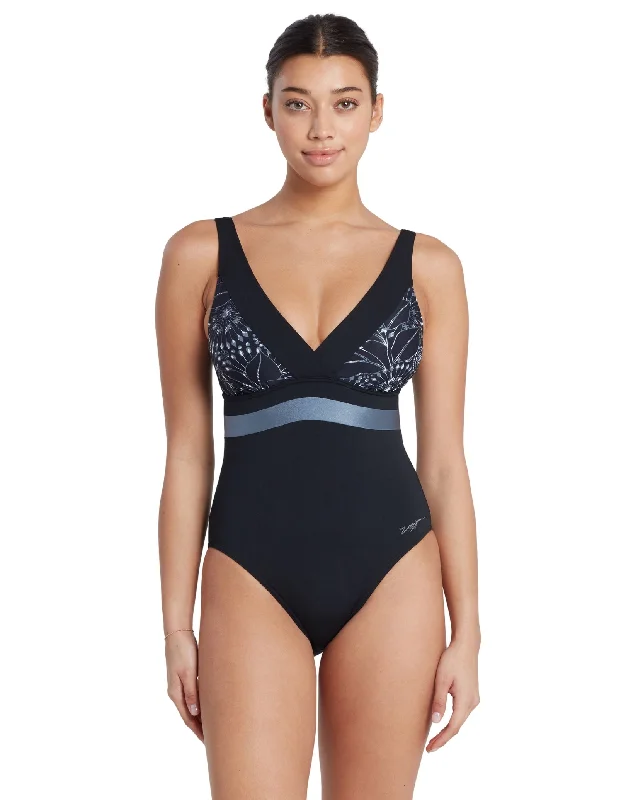 Zoggs Stellar Square Back Swimsuit - Black/White Retro Swimwear Style
