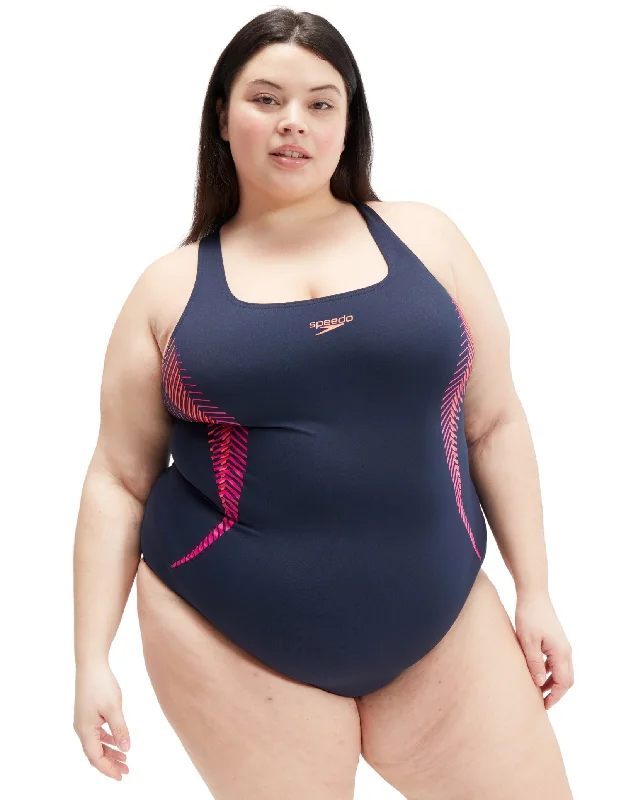 Speedo Placement Medalist Swimsuit - Navy/Pink Plus-Size Bikini Set