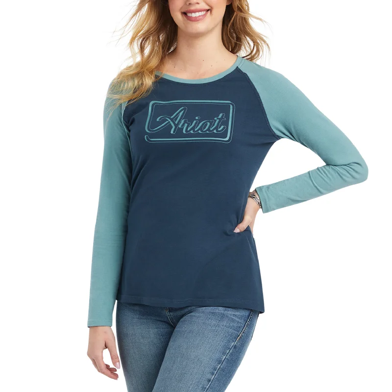 Ariat® Ladies R.E.A.L™ Baseball Midnight Navy & Arctic Shirt 10042151-- Satin Blend Silk Blend Wool Blend Ariat® Ladies R.E.A.L™ Baseball Midnight Navy & Arctic Shirt 10042151-- Satin Blend Silk Blend Wool Blend
