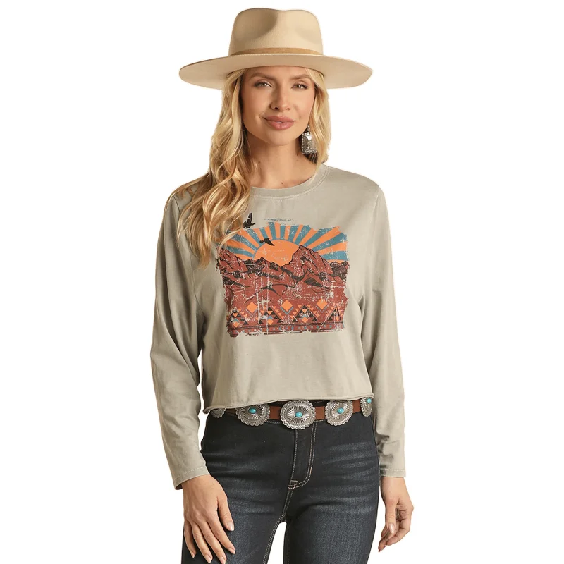 Panhandle® Ladies Desert Graphic Slate Long Sleeve T-Shirt RRWT91R0AY-- Welt Pockets Slit Pockets Flap Pockets