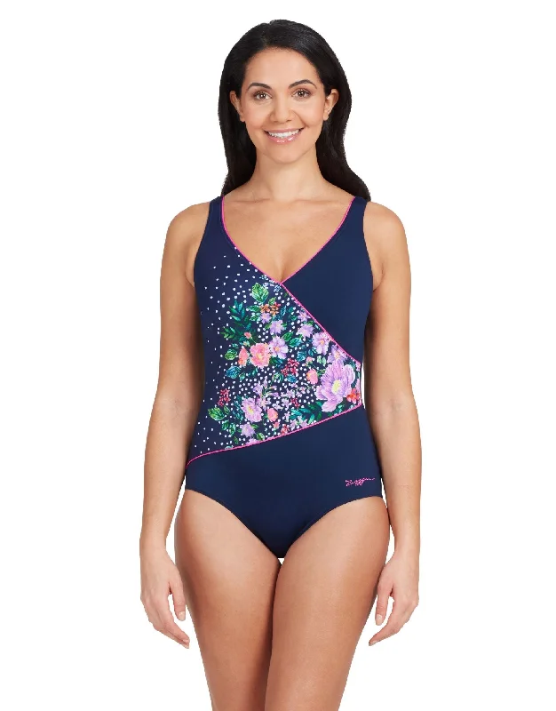 Zoggs Martinique Wrap Front Swimsuit Floral Bikini Top