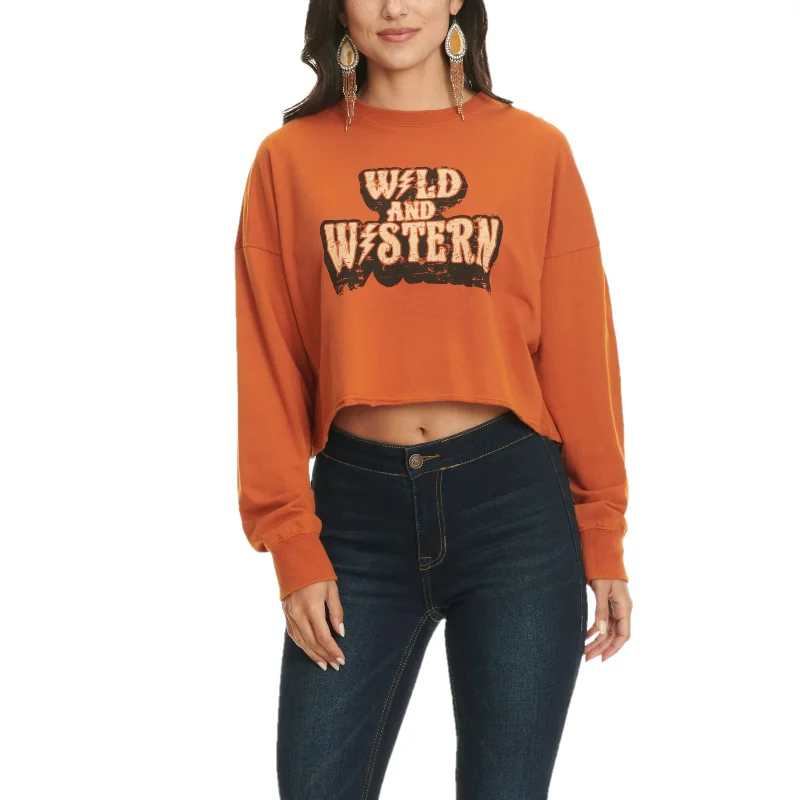 Rock & Roll Denim Ladies Wild & Western Rust Cropped Shirt BW91T02731-- Knit Fabric Woven Fabric Fleece Fabric Rock & Roll Denim Ladies Wild & Western Rust Cropped Shirt BW91T02731-- Knit Fabric Woven Fabric Fleece Fabric