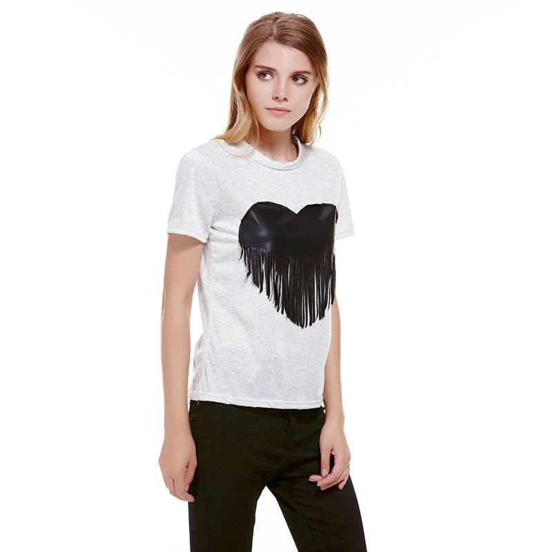 Short Sleeve T-shirt Women Grey Cotton Top Tees Fashion Heart Tassel Shirt Sleeve Casual O-Neck Crop Top Tee Shirt Femme-- Fitted T-Shirt Seamless Stretchy Short Sleeve T-shirt Women Grey Cotton Top Tees Fashion Heart Tassel Shirt Sleeve Casual O-Neck Crop Top Tee Shirt Femme-- Fitted T-Shirt Seamless Stretchy