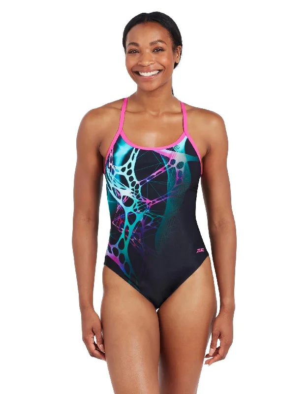 Zoggs Dynamo Print Sprintback Swimsuit Lace Back Bikini