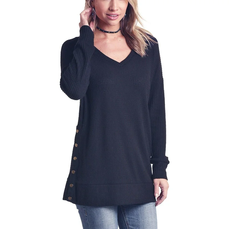 Panhandle Ladies Black Long Sleeve Knit Shirt L8T6430-01-- Ribbed Striped Patterned