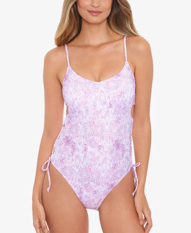 Juniors' Electric Snake Side-Laced One-Piece Swimsuit Tie-Back Swimwear
