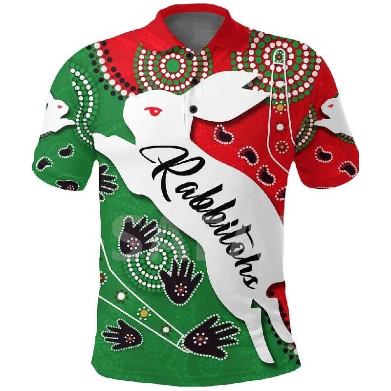 Rabbitohs ANZAC & Indigenous 3D Printed Polo Shirts-- Plaid T-Shirt Polka Dot Checkered Rabbitohs ANZAC & Indigenous 3D Printed Polo Shirts-- Plaid T-Shirt Polka Dot Checkered