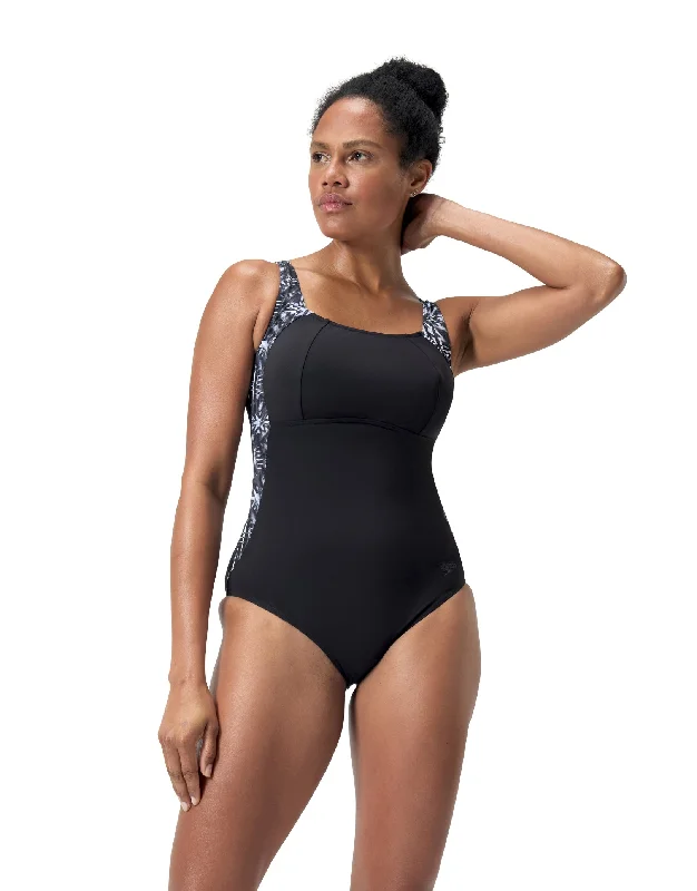 Speedo Shaping LunaLustre Swimsuit - Black/Grey Elegant Swim Dress