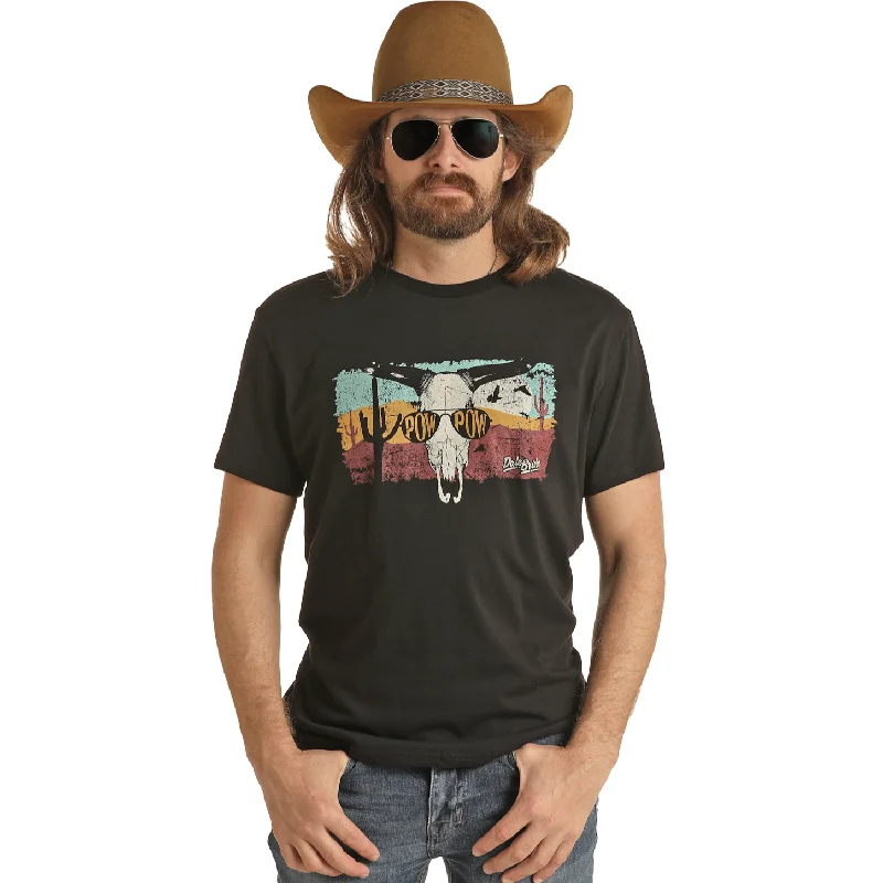 Rock & Roll® Unisex "Pow Pow" Graphic Black T-Shirt RRUT21R06E-01-- Rayon Fabric Velvet Fabric Corduroy Fabric