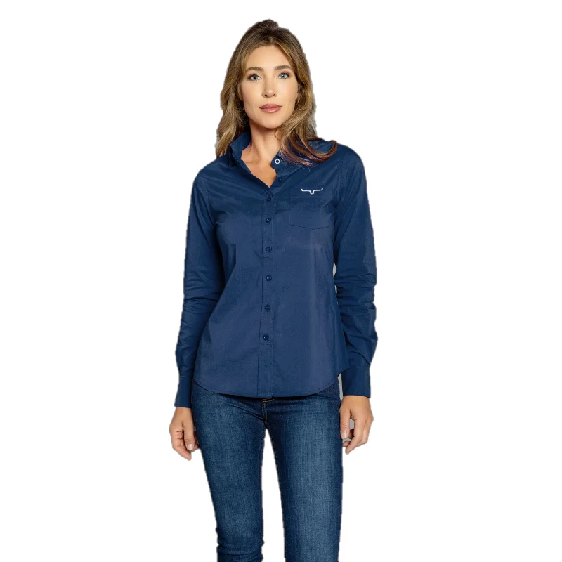 Kimes Ranch® Ladies KR Team Navy Button Down Shirt KR-NAV-- Houndstooth Herringbone Solid Kimes Ranch® Ladies KR Team Navy Button Down Shirt KR-NAV-- Houndstooth Herringbone Solid