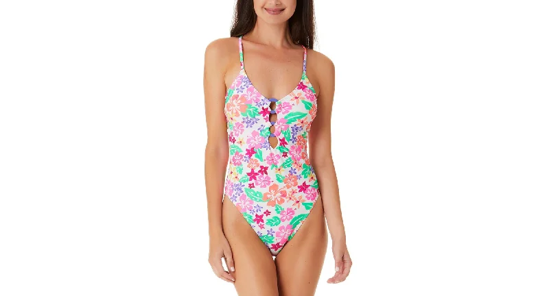 Juniors' Hawaii Sunsets Ring-Front One-Piece Swimsuits Classic Monokini Design