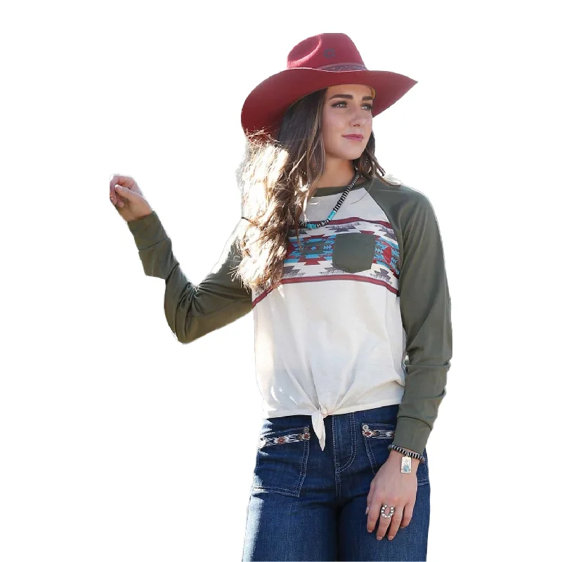 Cruel Denim Ladies Southwestern Print Raglan Shirt CTK7316004-- Cashmere Blend Cotton Blend Poly Blend