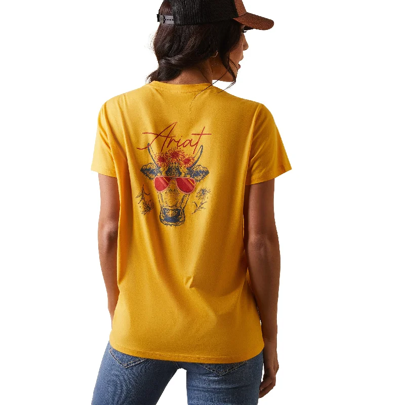 Ariat® Ladies R.E.A.L.™ Cool Cow Yolk Yellow T-Shirt 10043812-- Wool Fabric Cashmere Fabric Tweed Fabric