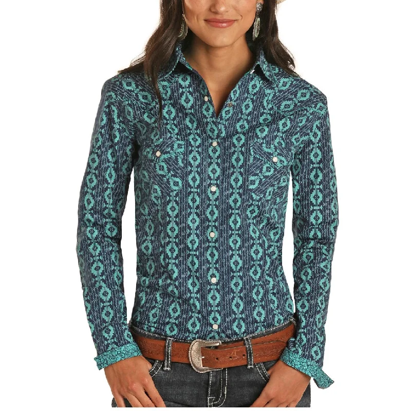 Panhandle Rough Stock Ladies Long Sleeve Navy Snap Shirt R4S9002-- Chenille Blend Fleece Blend Nylon Blend Panhandle Rough Stock Ladies Long Sleeve Navy Snap Shirt R4S9002-- Chenille Blend Fleece Blend Nylon Blend