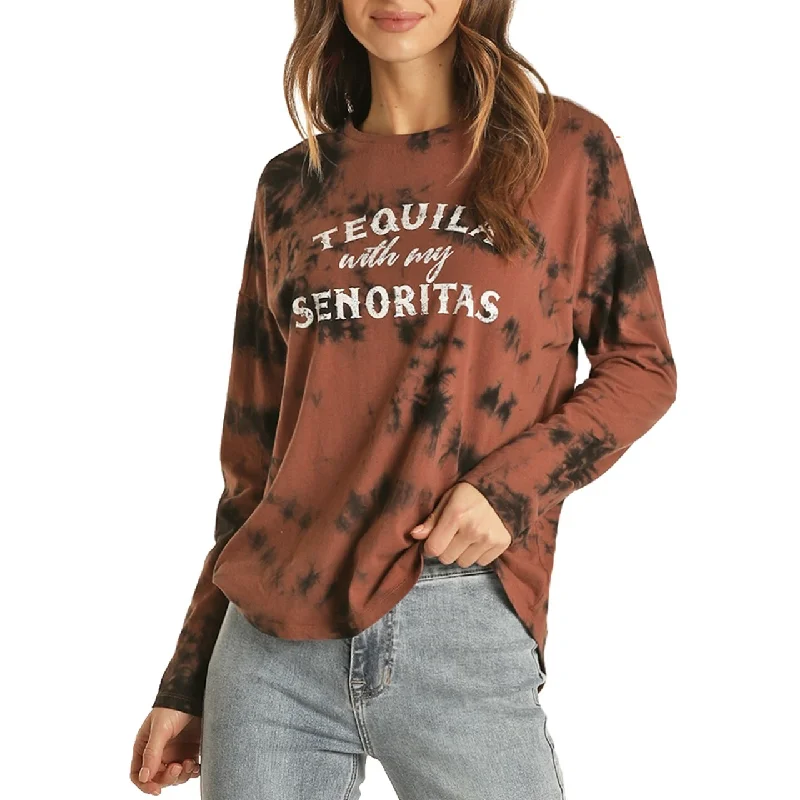 Rock & Roll Cowgirl® Ladies Black and Red Tie Dye Shirt 48T2368-- Satin Blend Silk Blend Wool Blend